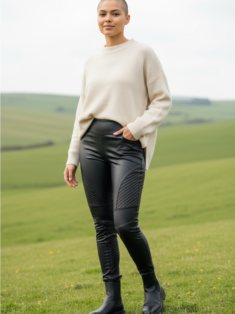 SPANX Black Faux Leather Moto-Panel Leggings